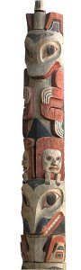 Upper section of totem pole featuring the Killer Whale and Frog — Courtesy Museum Victoria, Australia